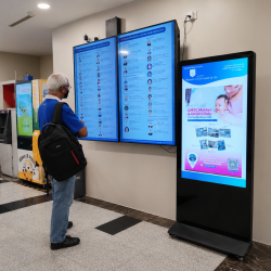 kiosks (gf) – umsc | | | | | **title** | kiosks (gf) – umsc | | **overview** | self service digital kiosks located on the ground floor (gf) that provide patients with convenient access to registration, queue management, and basic hospital service functions. | | **purpose** | to enable fast and independent patient processing for registration, check in, and service navigation, reducing reliance on manual counters. | | **overall value** | enhances patient experience and operational efficiency by improving service speed, reducing waiting time, and supporting a smoother hospital flow at umsc. |